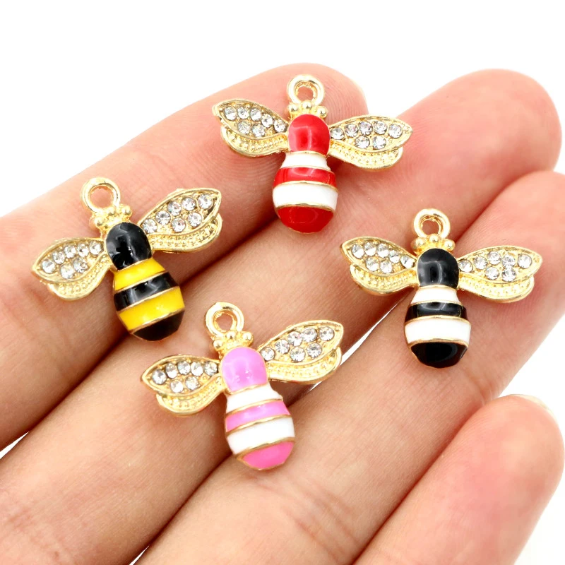 10pcs 18x22mm Enamel Bee Charm for Jewelry Making Cute Earring Pendant Bracelet Necklace Accessories Diy Finding Craft Supplies