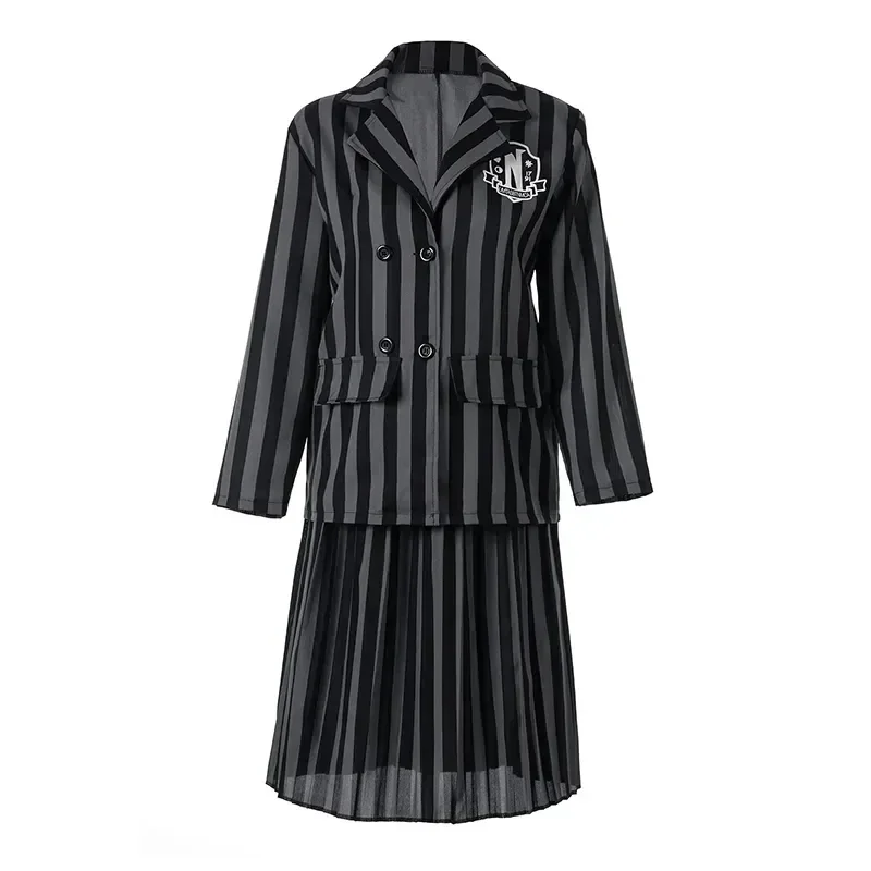 Addams-vestido de Cosplay para niños, traje de Carnaval de Halloween, vestido negro, juego de rol para niñas