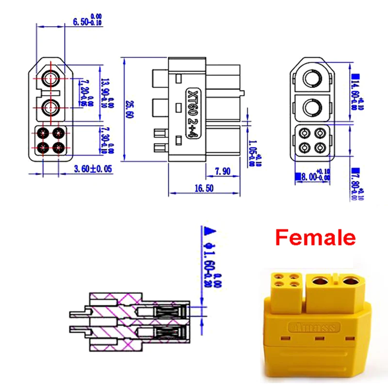 1PCS XT60 (2+4) Male Female Plug with Signal Pin and Sheath Solder Wire Suitable for RC Model Accessories