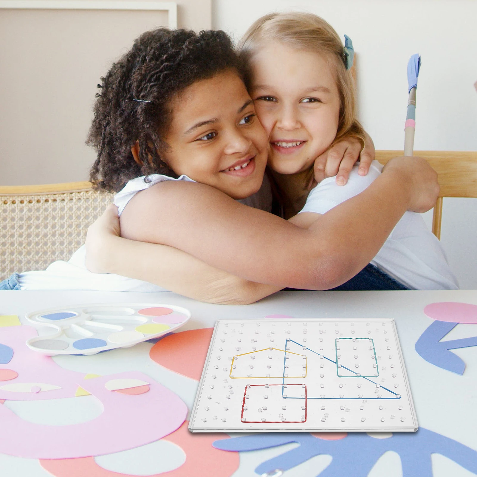 1 ensemble de géoplanche éducative double face pour enfants, développement des compétences mathématiques, création de motifs, exploration des formes, puzzle