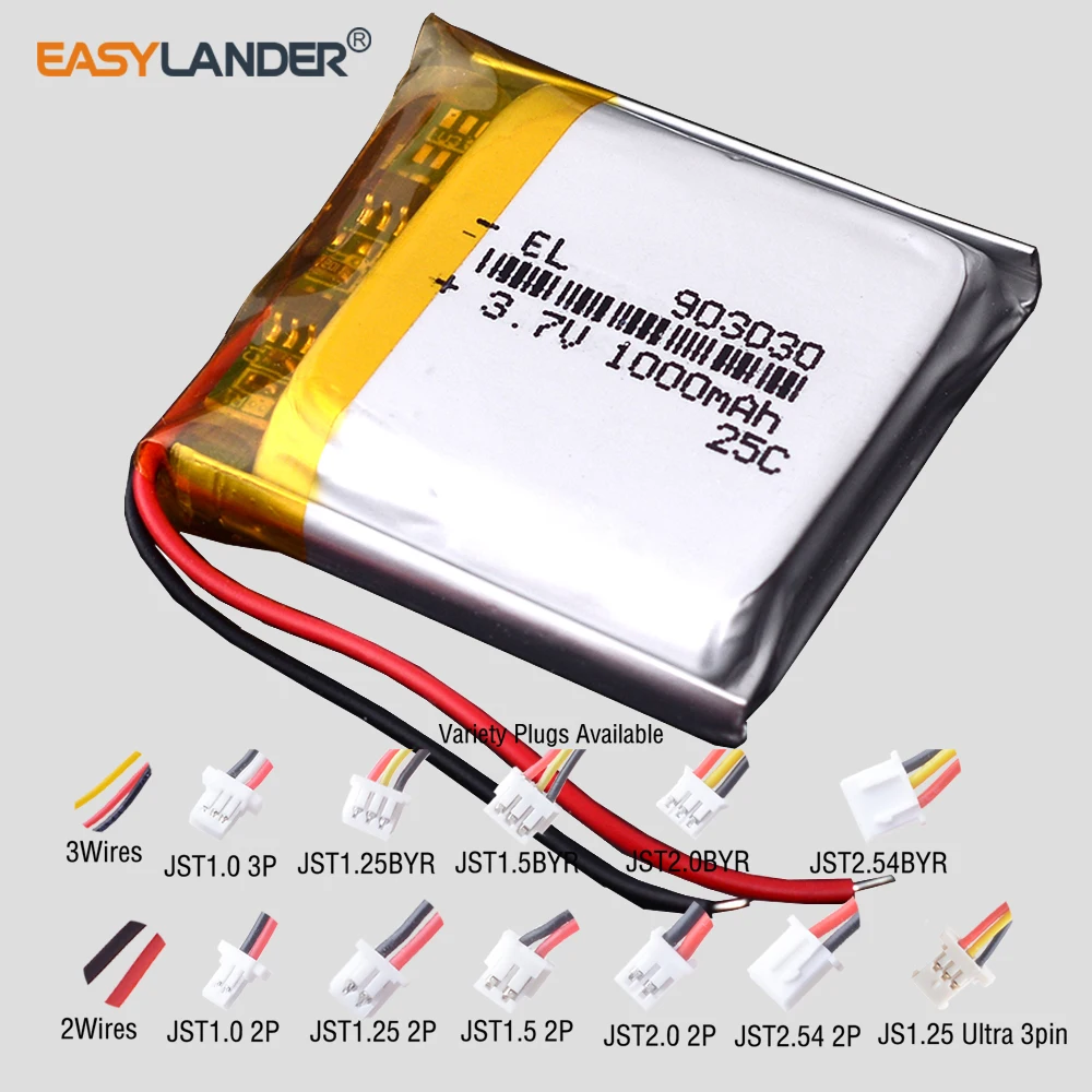903030 3.7V 900mAh แบตเตอรี่ลิเธียมไอออนลิโพโพลิเมอร์แบบชาร์จไฟได้สำหรับผลิตภัณฑ์ดิจิทัลนำทาง GPS