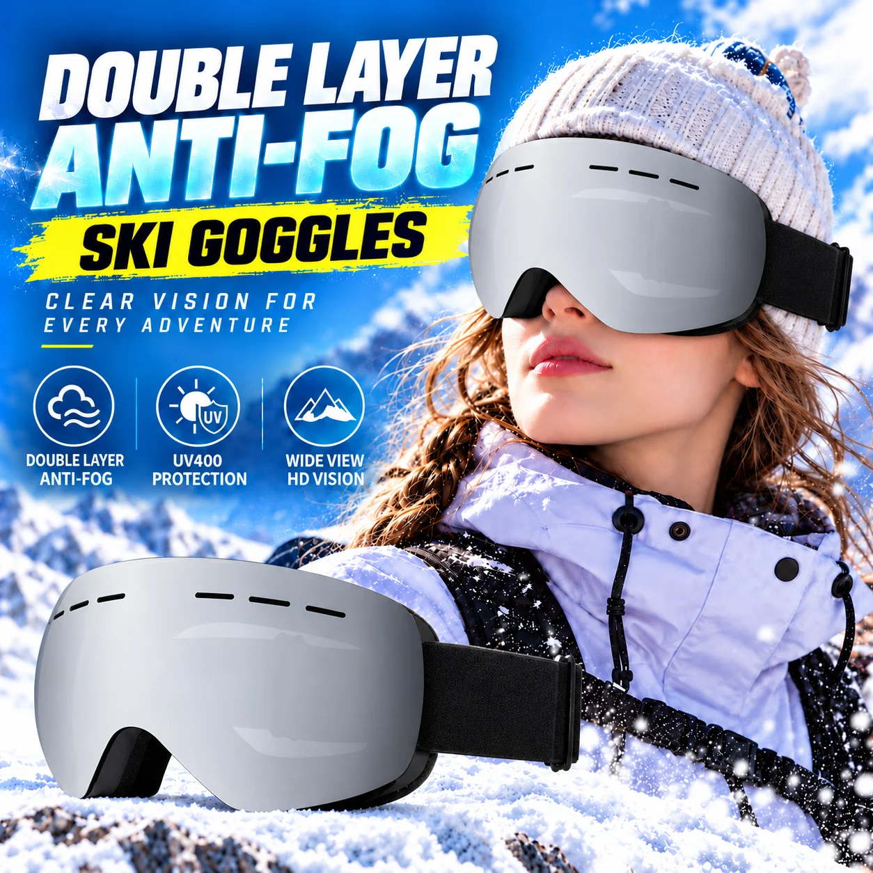 Karos Skiing Goggles Double Layer Anti Fog UV400 Winter Glasses Wide Vision Snowboard Eyewear for Ski Snowmobile Snow Sports 2