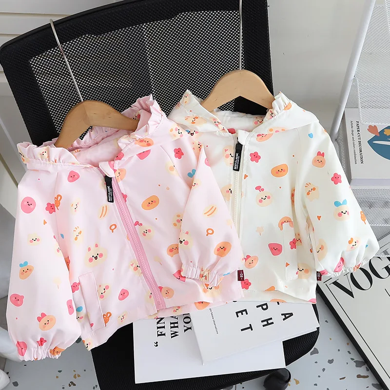 

2025 New Autumn Cute Cartoon Pattern Hooded Zipper Cotton Warm Coat for Girls