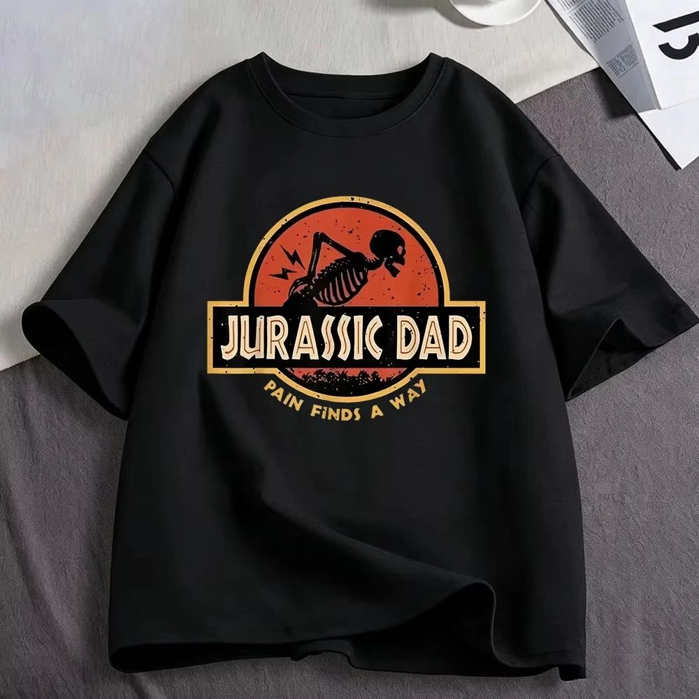 Jurassic Dad Pain Finds A Way Funny Sarcastic Skeleton Meme T Shirts Men's Women Clothing Cotton Oversized Short Sleeve T-shirts