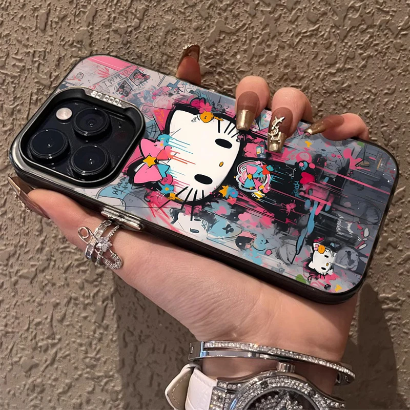 سانريو الكتابة على الجدران مرحبا كيتي جراب هاتف آيفون 17 16 15 14 13 12 11 برو ماكس زائد 17 الهواء 16E X XR XS ماكس للصدمات غطاء كامل #4