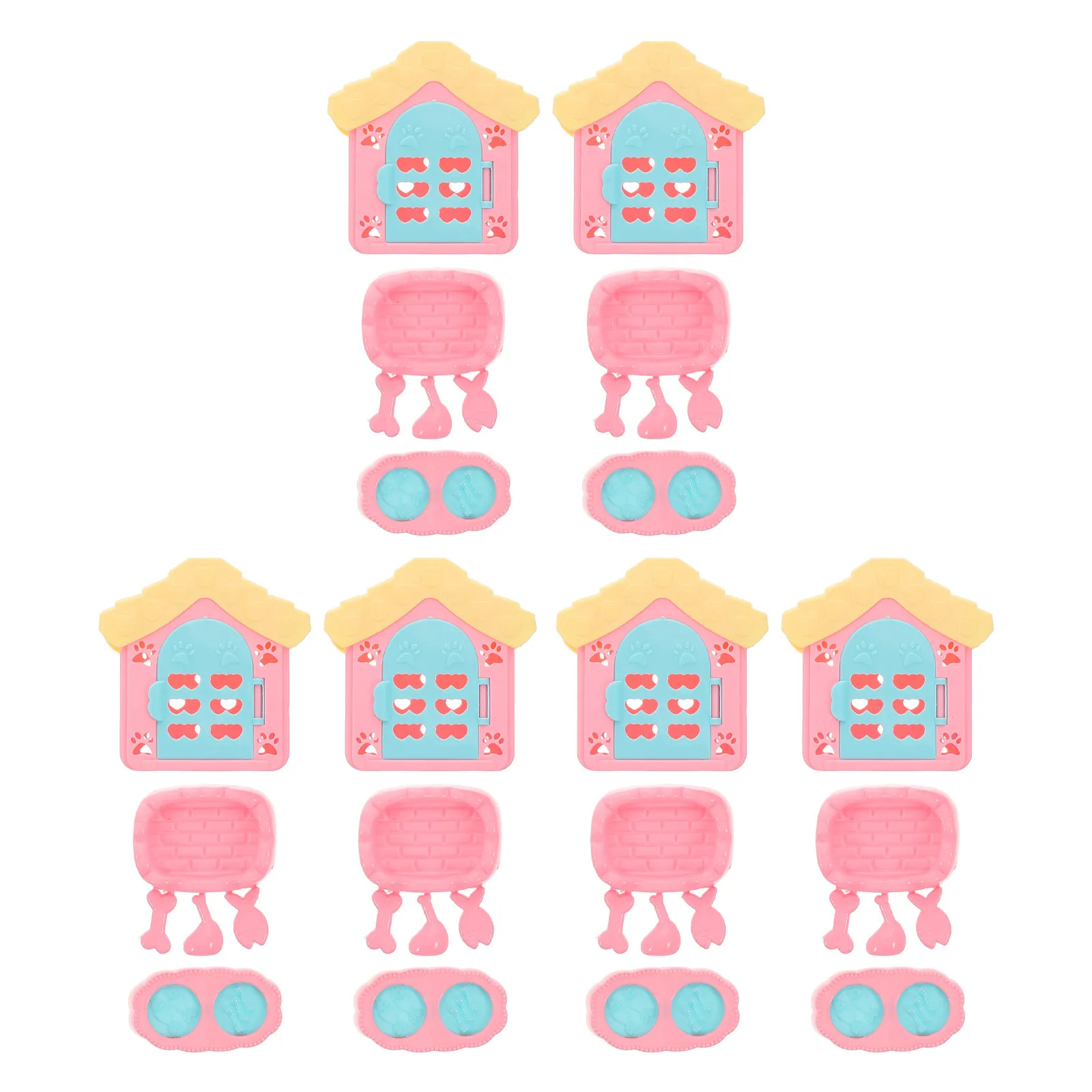 

6Sets Mini Dog House Supply Pretend Play Accessories Miniature Pet Feeding Basin Dollhouse Decoration Layout Tiny Dog House