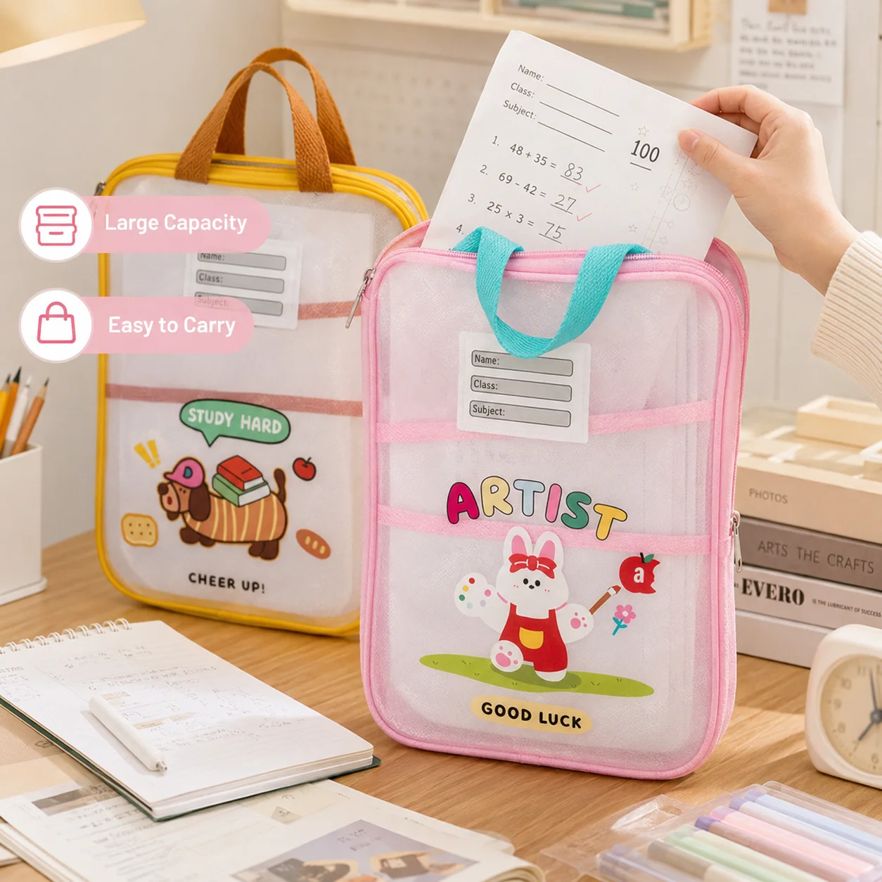 Transparent Mesh Document Bag Student Handheld Subject Bag Multi-layer Classification Storage Bag Large Capacity Tutor Test P...