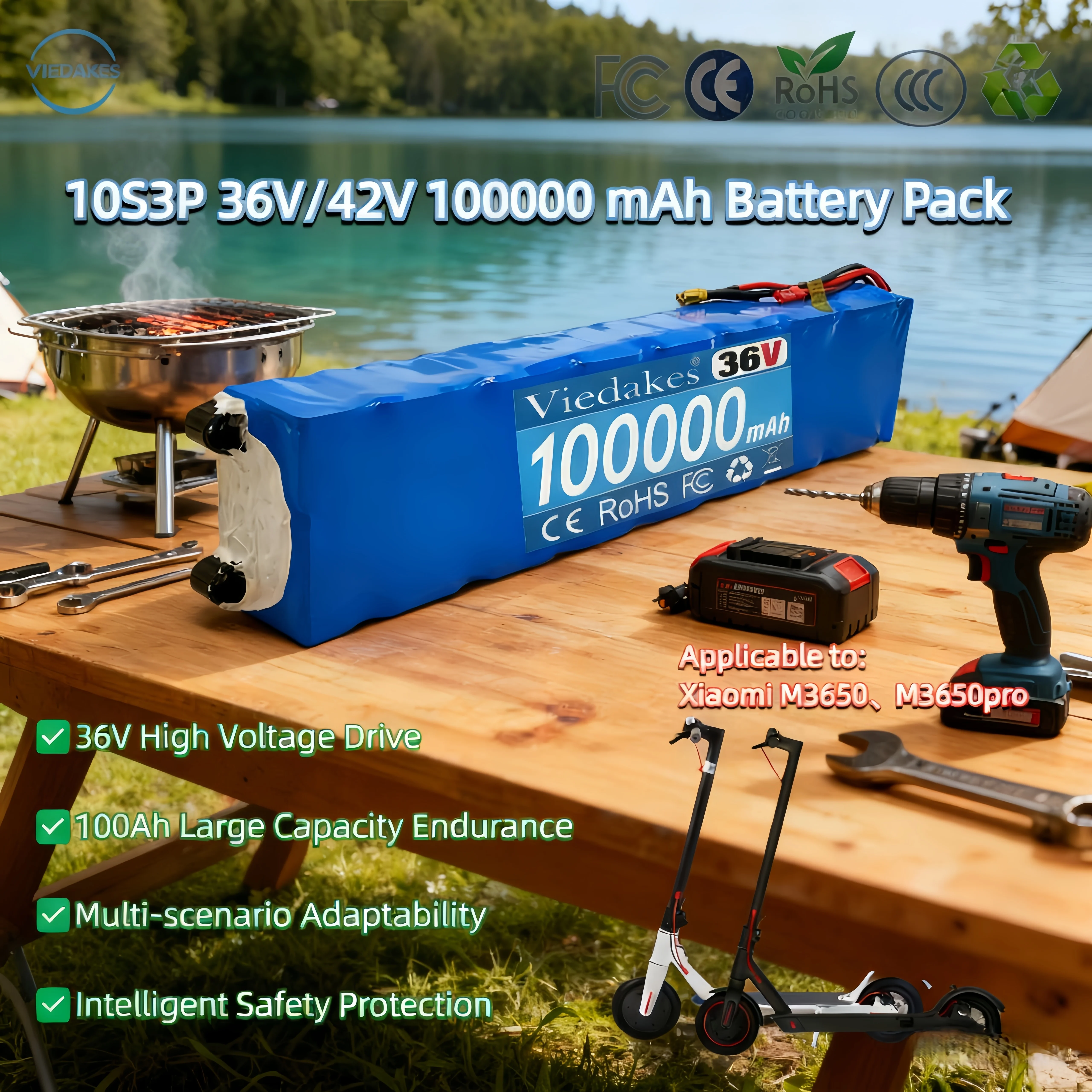 

Real VIEDAKES 10S3P 36V 100Ah Scooter Battery Pack for Xiaomi Mijia M365 Rechargeable Intelligent Safety Protection