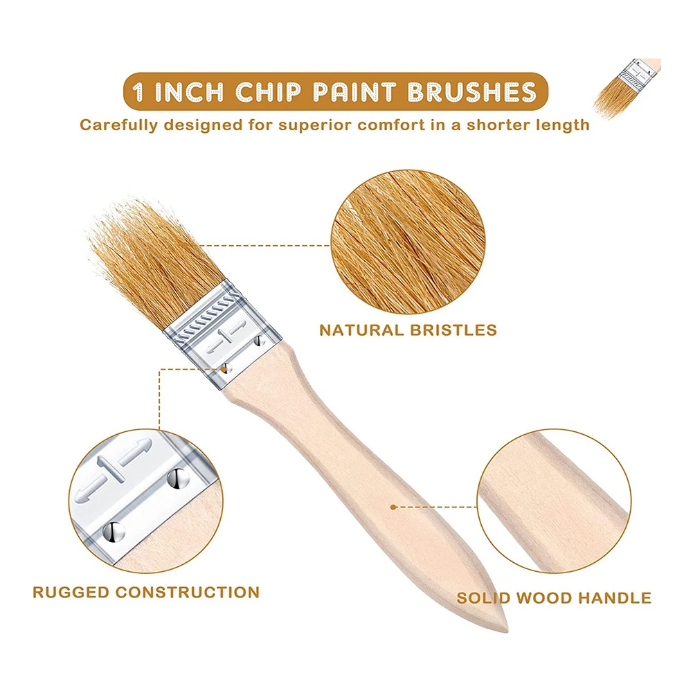LIKE WISH 100Pcs 1 Inch Chip Paint Brushes Bulk, Small Paint Brush Brick Stain Paintbrushes Bristle Wood For Acrylic Paint, Craf