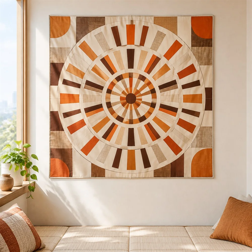 VIKAMA Korean Jogakbo Patchwork Tapestry Wall Hanging, Color Block Wall Art, Asian Decor for Living Room Bedroom Study Entryway