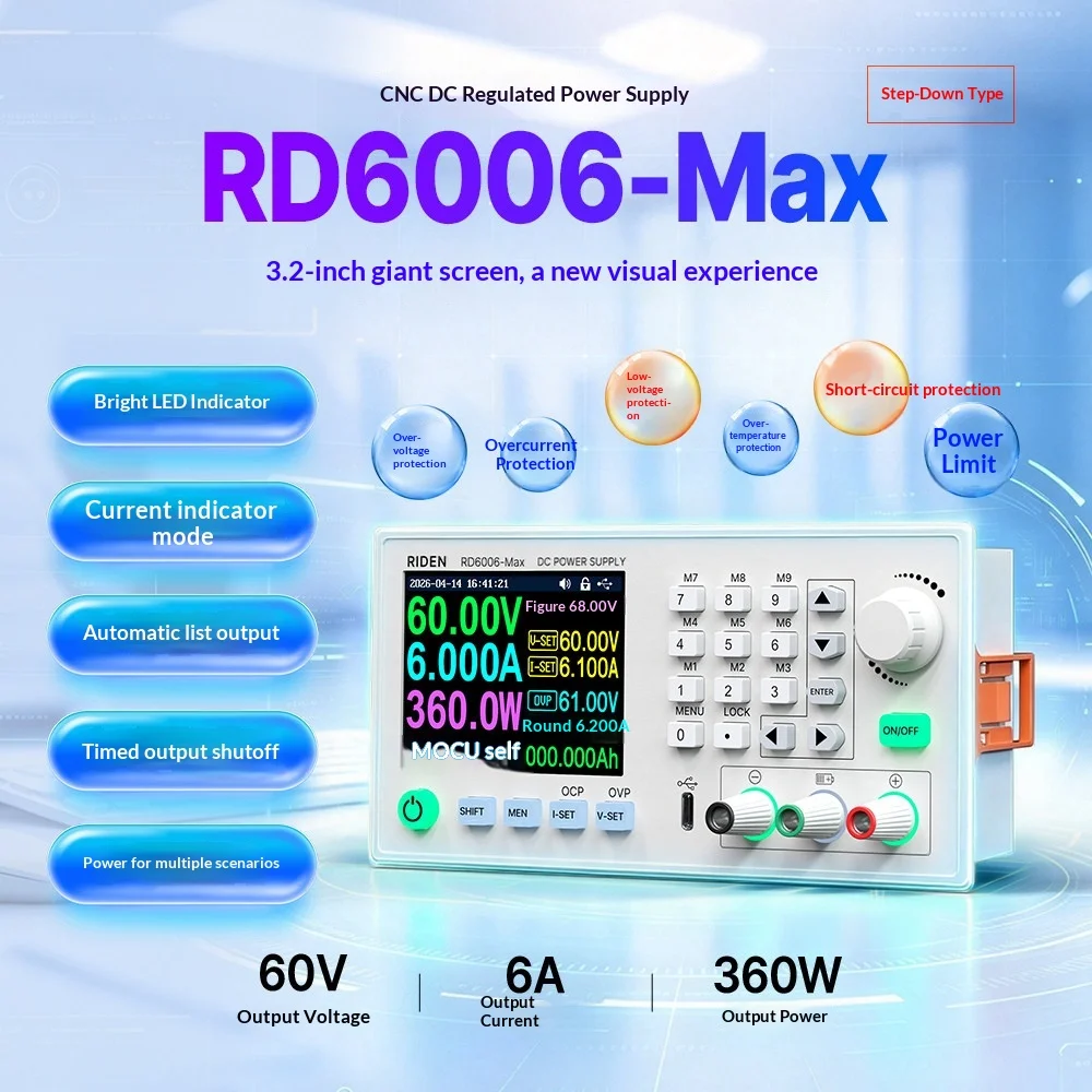 RD6006-Max Programmable DC Power Supply Module 60V Adjustable Regulated