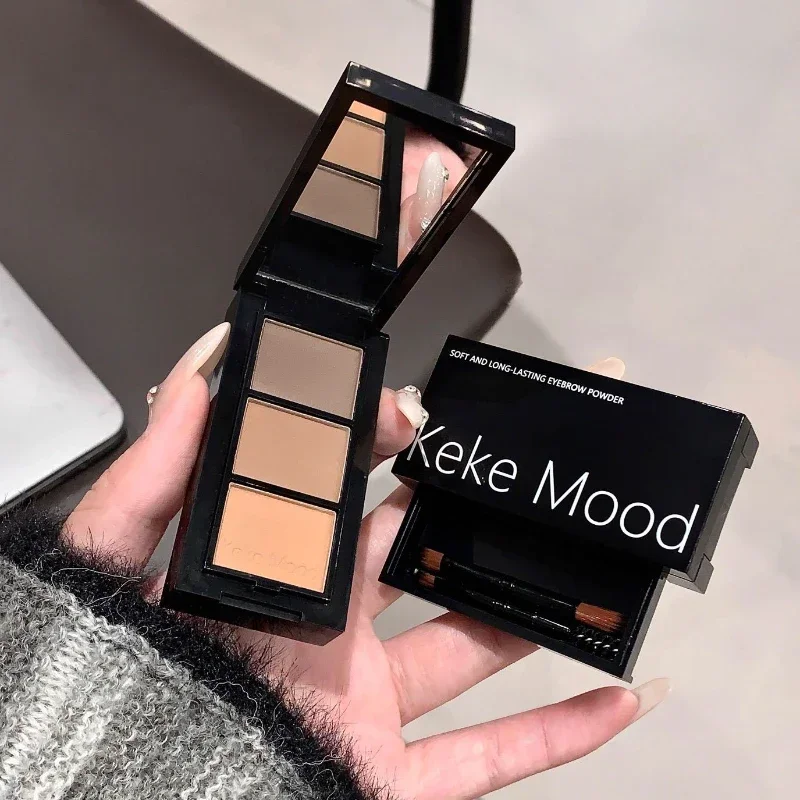 Paleta de polvos para cejas de 3 tonos: forma de cejas de larga duración, polvo para cejas natural de larga duración, resistente al agua y al sudor
