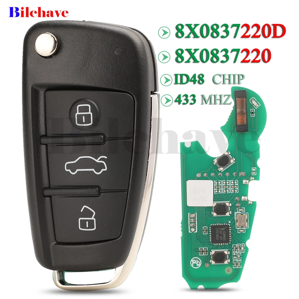 

jingyuqin Keyless Go 8X0 837 220D 433MHz ID48 Chip 3 Buttons For Audi Q3 2012-2017 Folding Car Smart Remote Key HU66 Blade