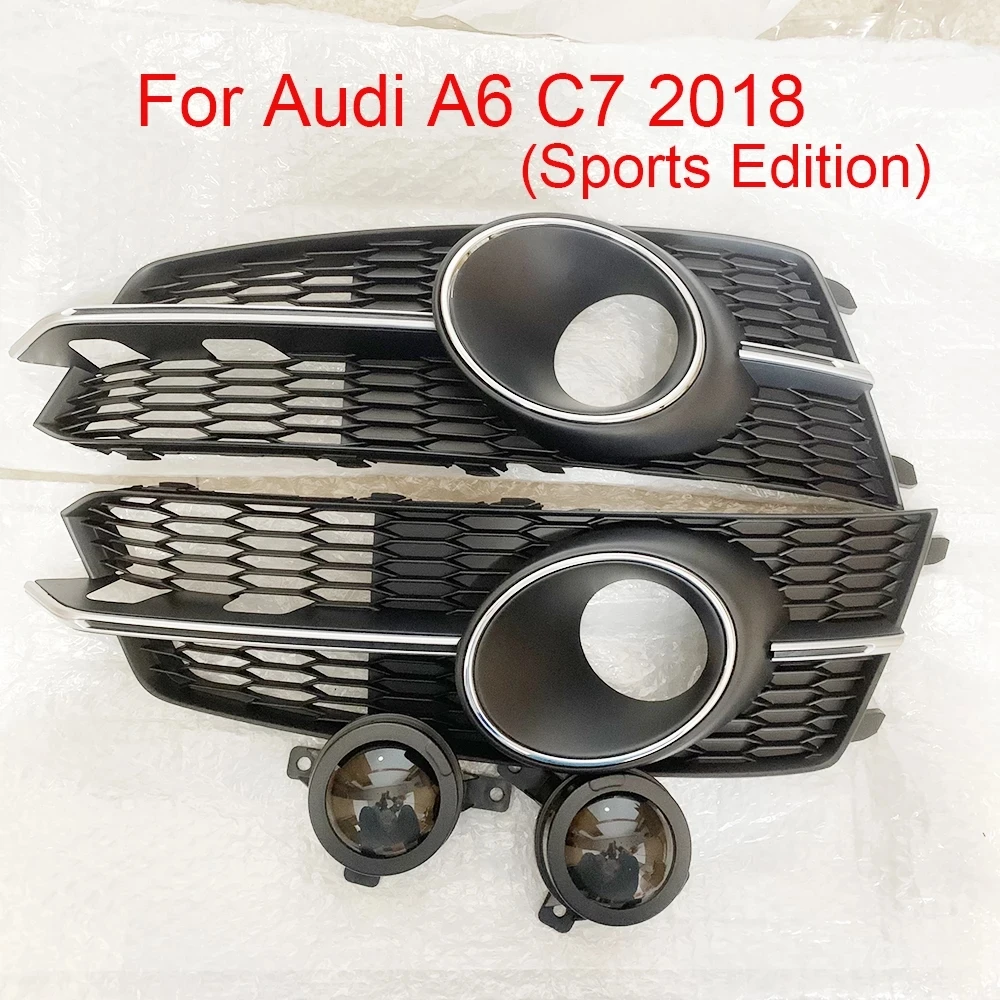 For Audi A6 C7 Sport 2016-2018 ABS Fog Lamp Grille Protective Grille Low Speed Racing Grille With ACC probe