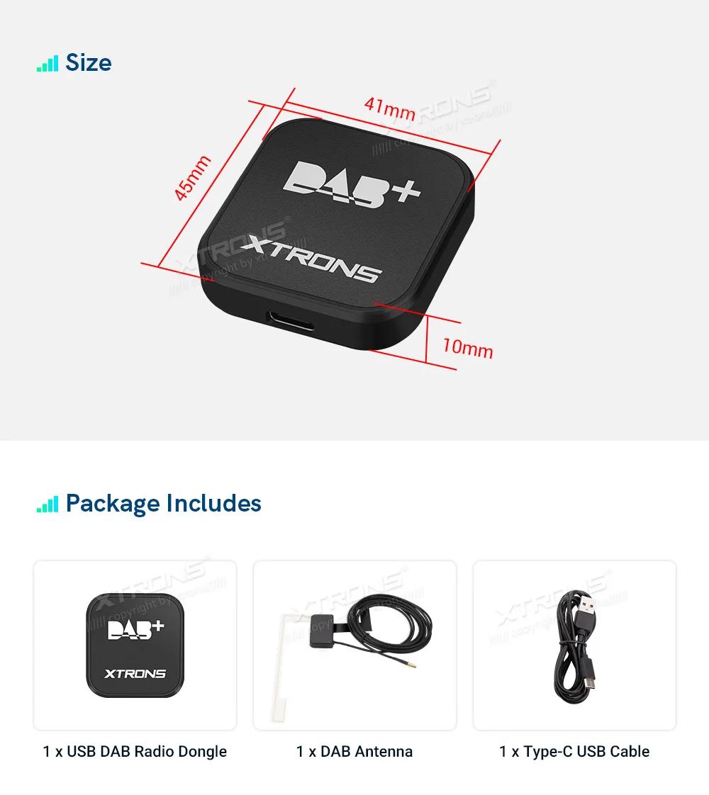 XTRONS USB DAB Digitale Radio Tuner Dongle Met Dubbele Antenne Voor Auto Android Head Unit ACUSBDAB05T MCX EN ICE/ACS/USBDAB04