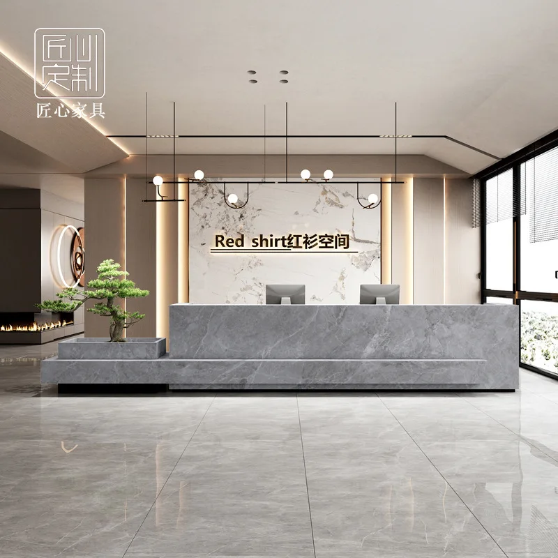 مكتب استقبال لفندق الشركة، طاولة بار لصالونات التجميل الرخامية، مكتب استقبال لمؤسسة التدريب على الطراز الصيني الحديث