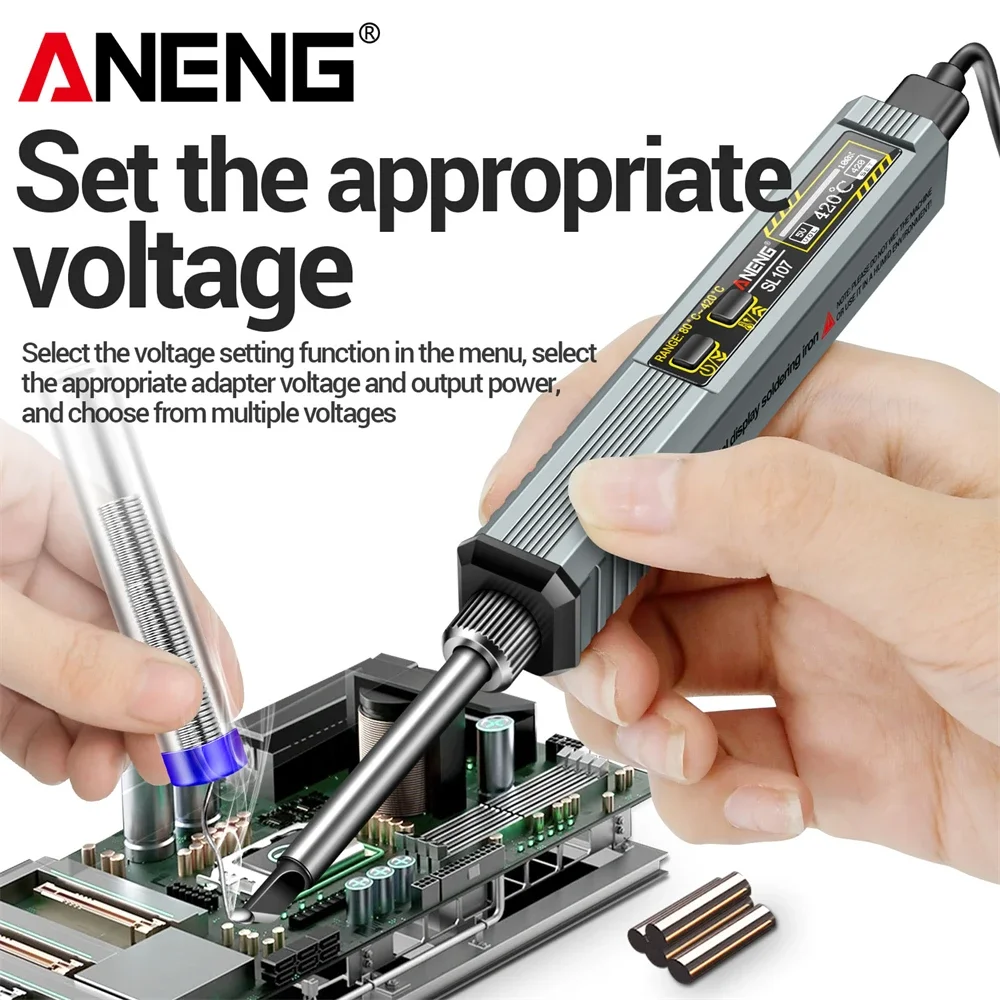 

ANENG SL107 Electric Soldering Iron Adjustable Temperature 80-420℃ Fast Heat Portable Repair Smart Welding Solder Iron Tip tools