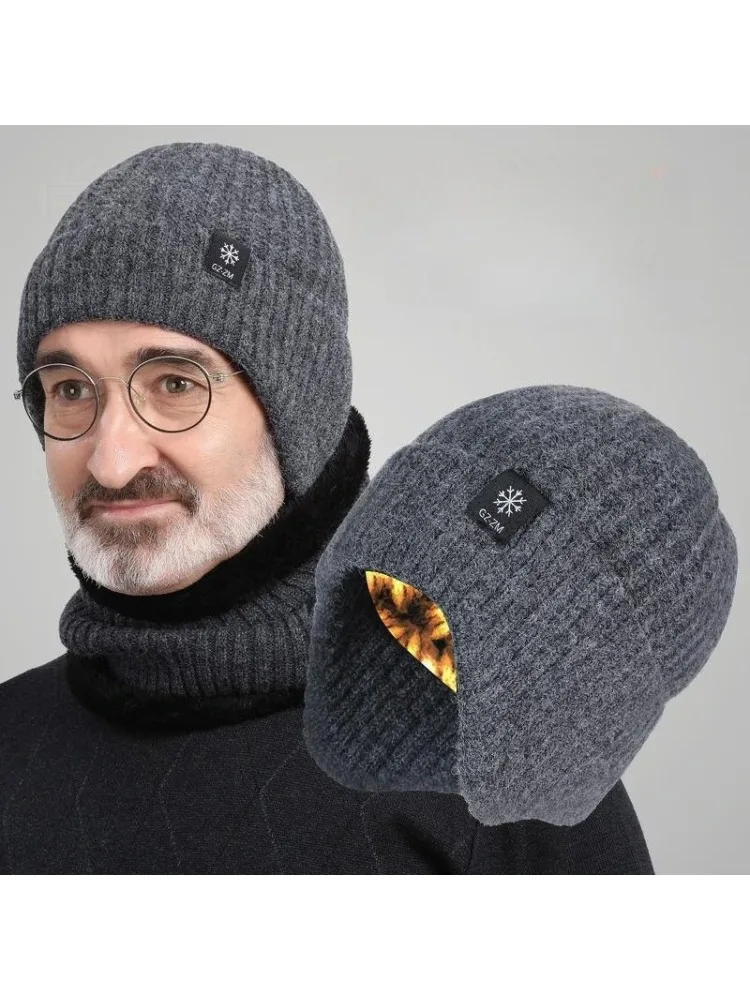 AliExpress NONE Men Winter Knitted Hat Plush Warmth Peaked Cap Outdoor Earmuff Casual Fashion Faux Fur Lined Bomber Hats Cycling Ear Protection