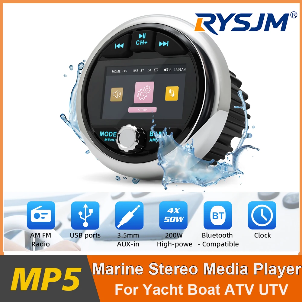 Boat Radio MP5 Marine Stereo Source Media Player Waterproof AM FM RDS Receiver Bluetooth-compatible For Yacht ATV UTV Motorcycle