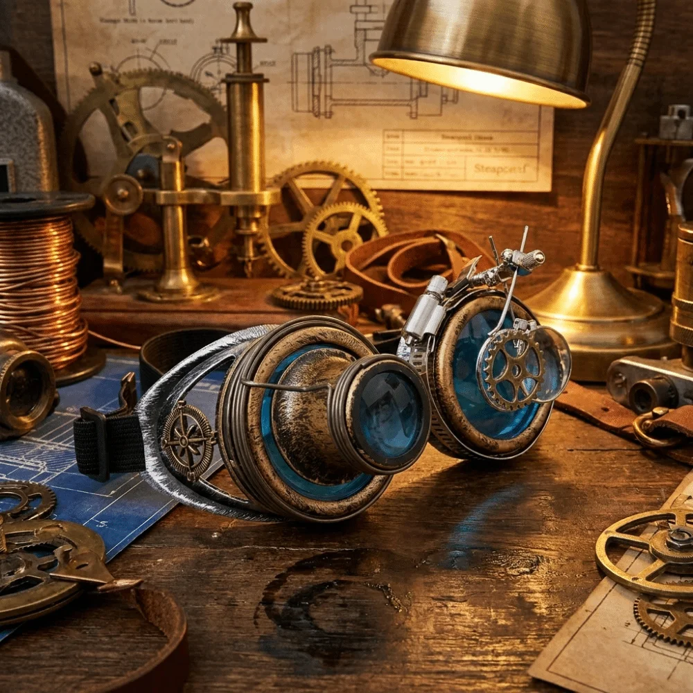 Colored Lenses Steampunk Goggles Side Magnifier Detachable Lens Cosplay Glasses Exquisite Distressed Frame Protective Eyewear