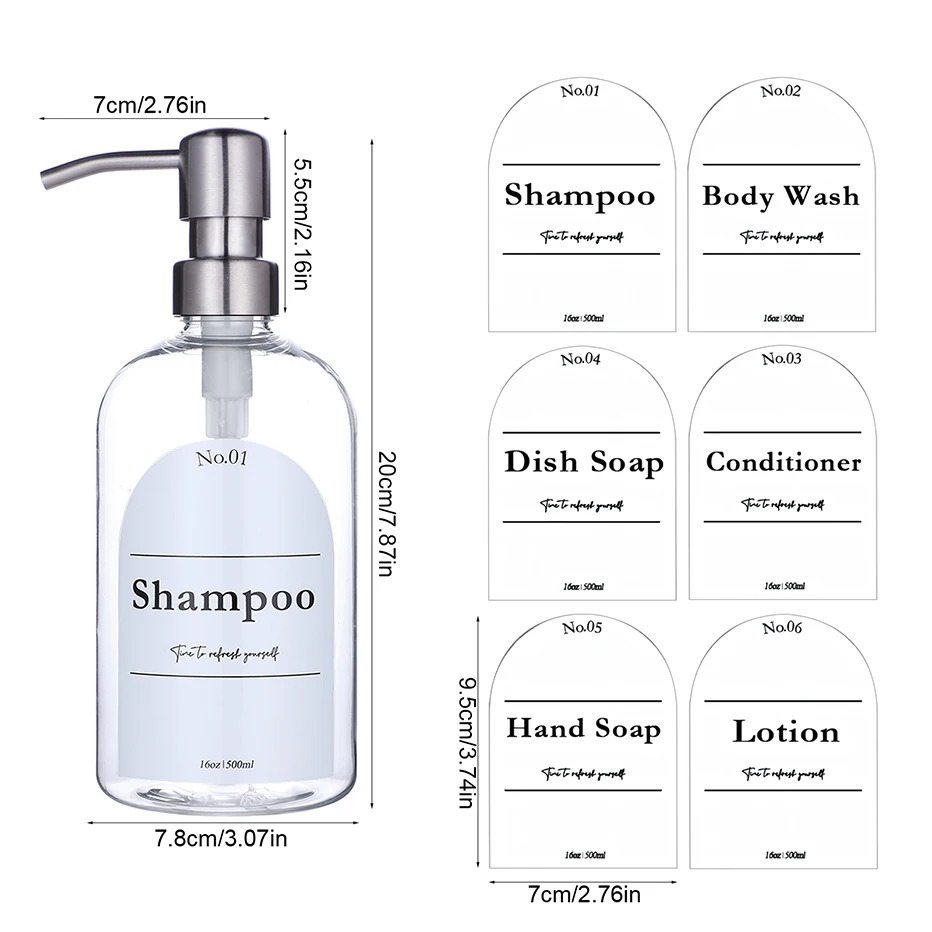 Clear Shampoo Conditioner Body Wash Dispenser Set with Heavy Duty Stainless Steel Pump Plastic Shower Soap Dispenser Bottles