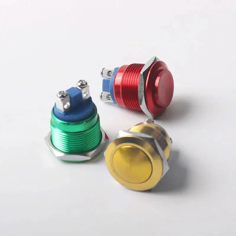 19mm Metal Button Oxidation Colorful Waterproof Self Resetting Screw Foot Momentary Push Button Switch