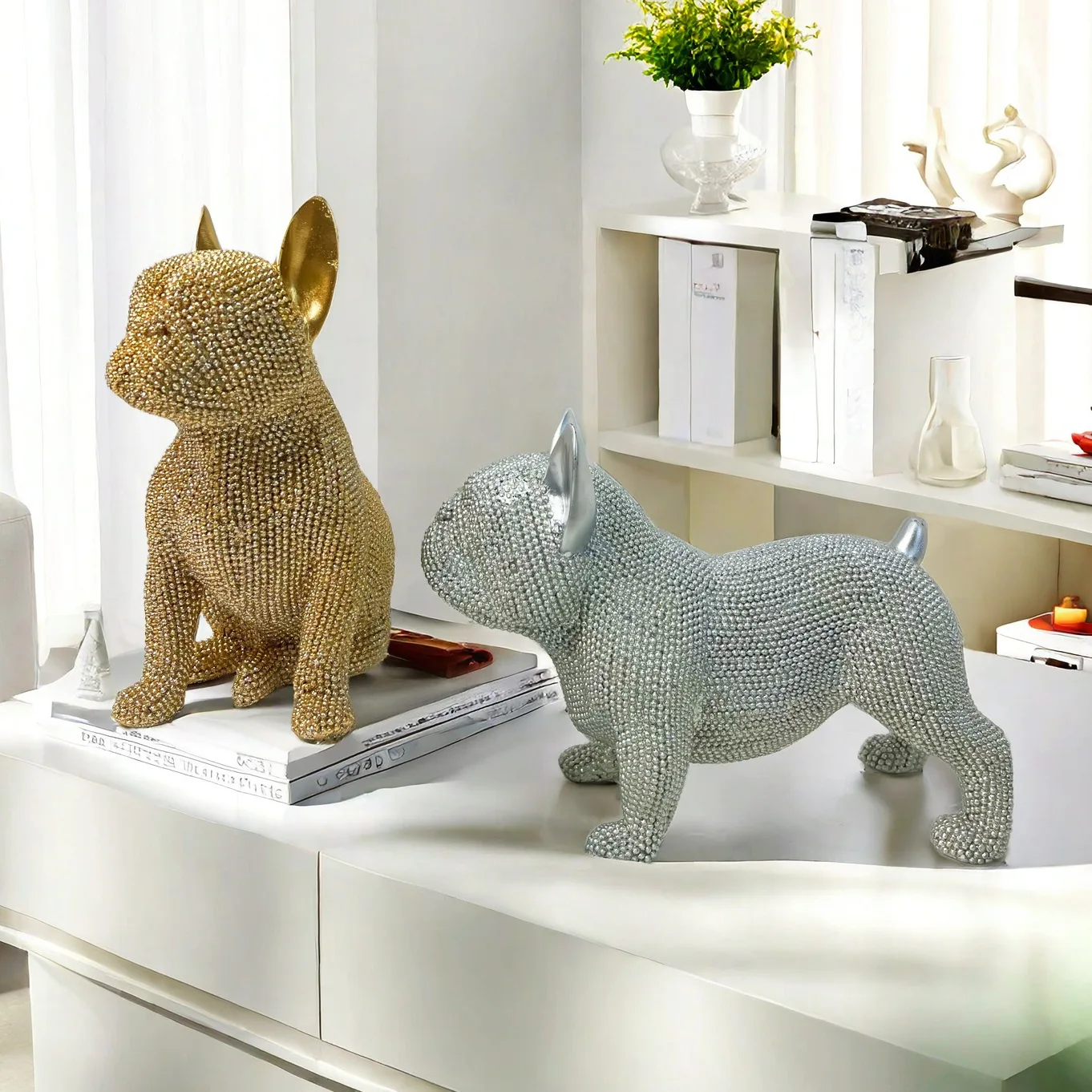 

Nordic modern sitting posture dog ornament, light luxury living room model room, high-end sense, creative home decoration