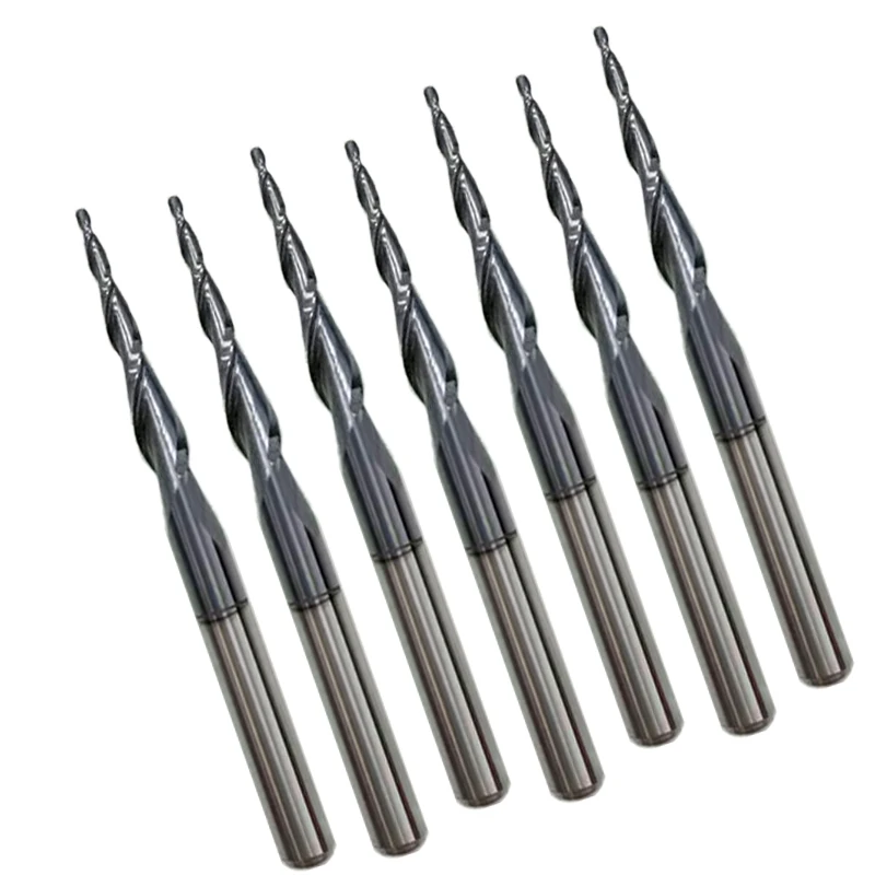 1pcs 2F HRC55 Tapered Cone Tungsten Solid Carbide Coated End Mill - D3.175-D12 Tapered Ball Nose CNC Milling Cutter