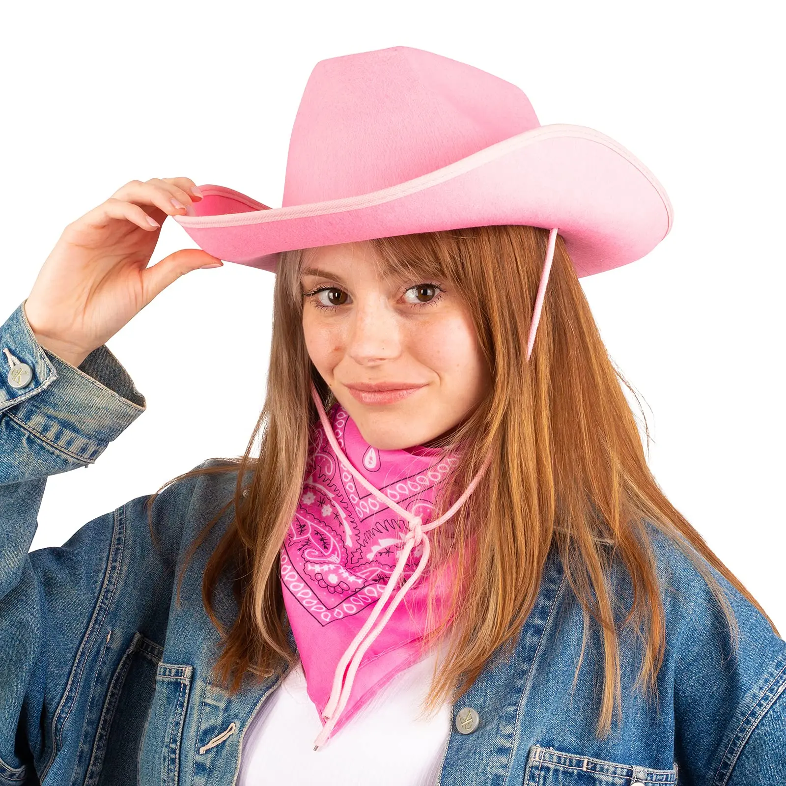 New Adjustable Chin Strap Cowboy Hats Cowgirl Hat With Scarf For Women Girls Cowboy Costume Theme Party Hot Sale