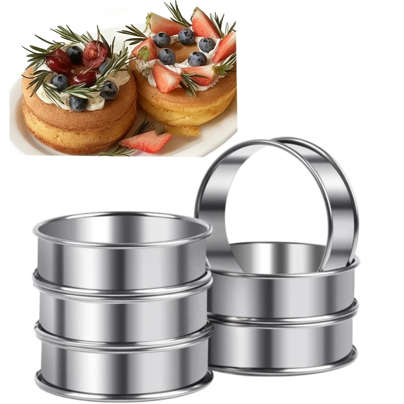 Molde para pastel de Mousse de acero inoxidable, resistente al calor, anillo redondo perforado para tarta, galletas, pastelería, cortador circular, herramientas para hornear, 6 uds.