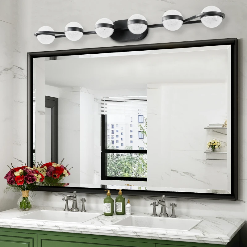 43インチ ブラック ミニマリスト LED バスルーム バニティライト クリスタルサンド アクリルシェード 6灯 壁掛け装飾照明器具