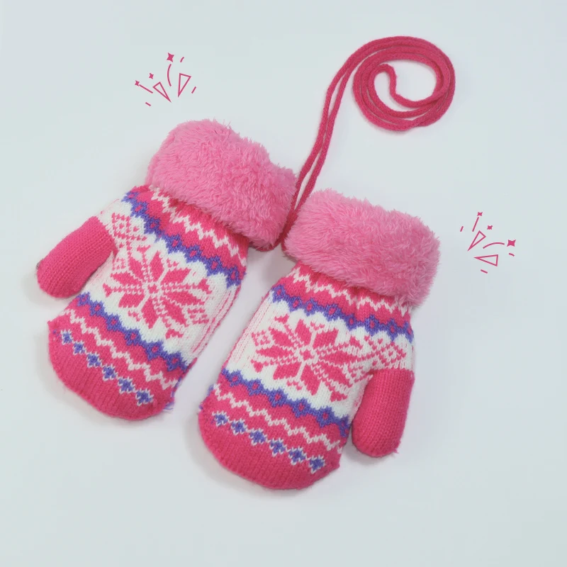 شتاء دافئ كامل إصبع سميكة للأطفال الرضع 3-6 سنوات من العمر غزل محبوك مع قفازات أصابع سميكة مخملية