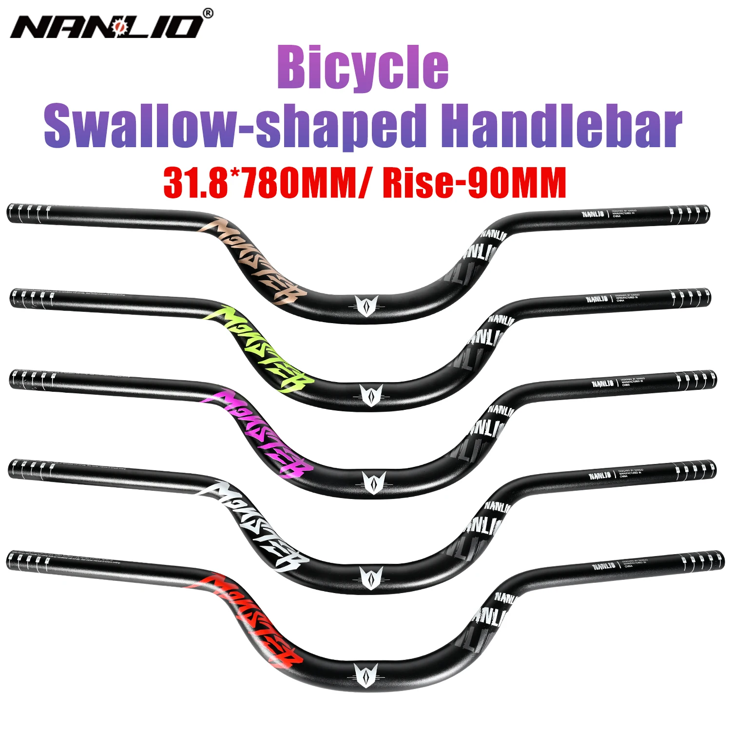 NanLio Bike Swallow-Shaped Handlebar 31.8*780mm MTB Bicycle Rise Handlebar Mountain Bike Rise Handle Bar 90mm Rise Bicycle Parts