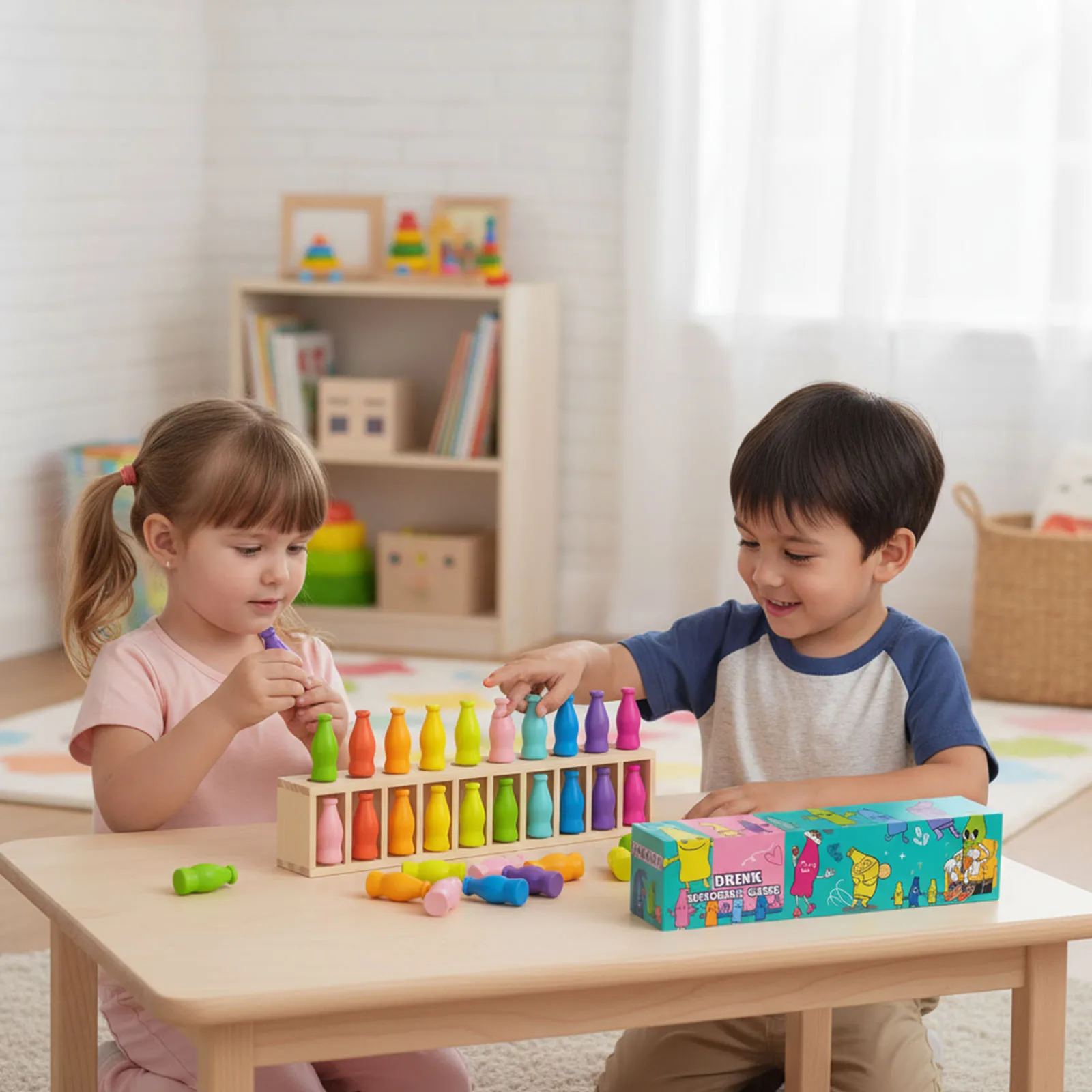 ボトルフリップゲーム 楽しいモンテッソーリ カラーマッチングおもちゃ カラーソート感覚ゲーム 旅行 キャンプ 休日 パーティーナイト用