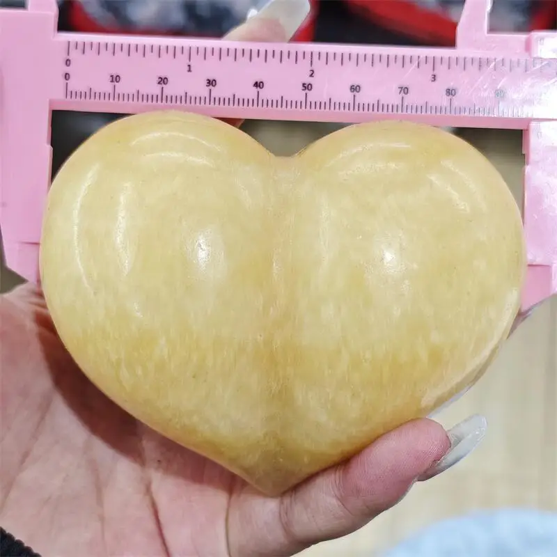 Natural Yellow Calcite Heart Carving Crystal Healing Fengshui Gemstones Home Decoration Holiday Gift 1PCS