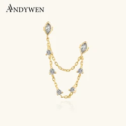 ANDYWEN 100% 925 Sterling Silver Gold TEARDROPS Ovals Chain Earring Women Piercing Cli[ps New 2022 Wedding Fine Jewelry