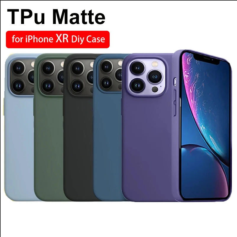 100% Fits DIY Square Silicone Phone Case For iPhone XR like 13 14 Pro Big Camera Case cover for funda iPhone XR to 15Pro Purple