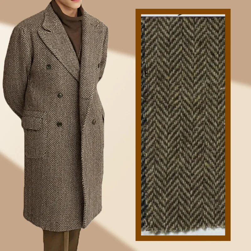 سترة كلاسيكية متعرجة طويلة من مزيج الصوف عالية الجودة من التويد بدلة رجالية فاخرة مزدوجة الصدر سترة رجالية أنيقة للشتاء الدافئ #2