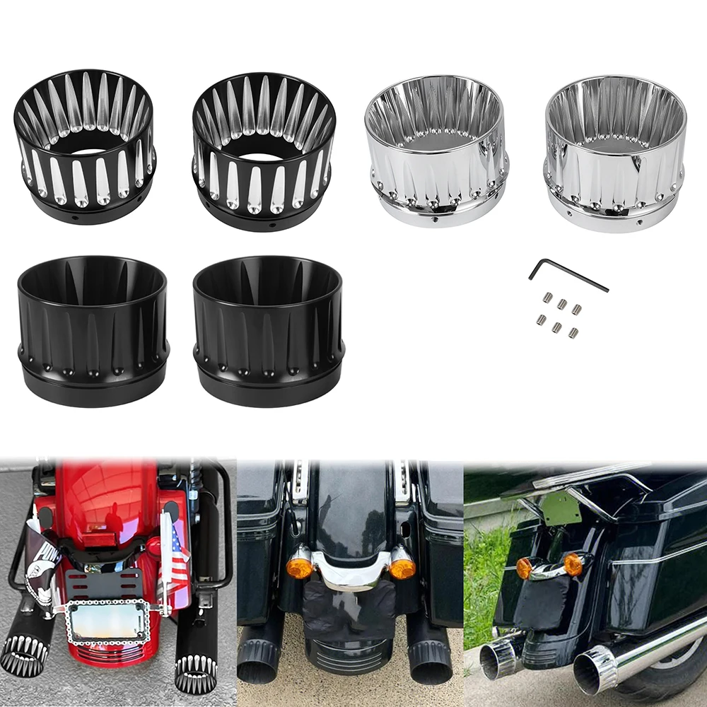 

Black/ Chrome Motorcycle 4.4" Slip On Exhaust Mufflers Tips End Caps For Harley Touring CVO Street Electra Glide Road King FLHR