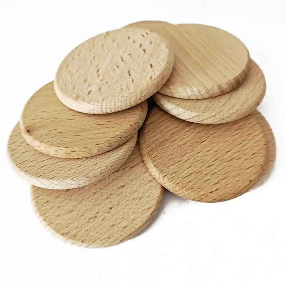 10pcs Natural Beech Natural Wood Round Disc Unfinished Multi Size Blank Wood Pieces DIY Smooth Wood Round Slice Handwork