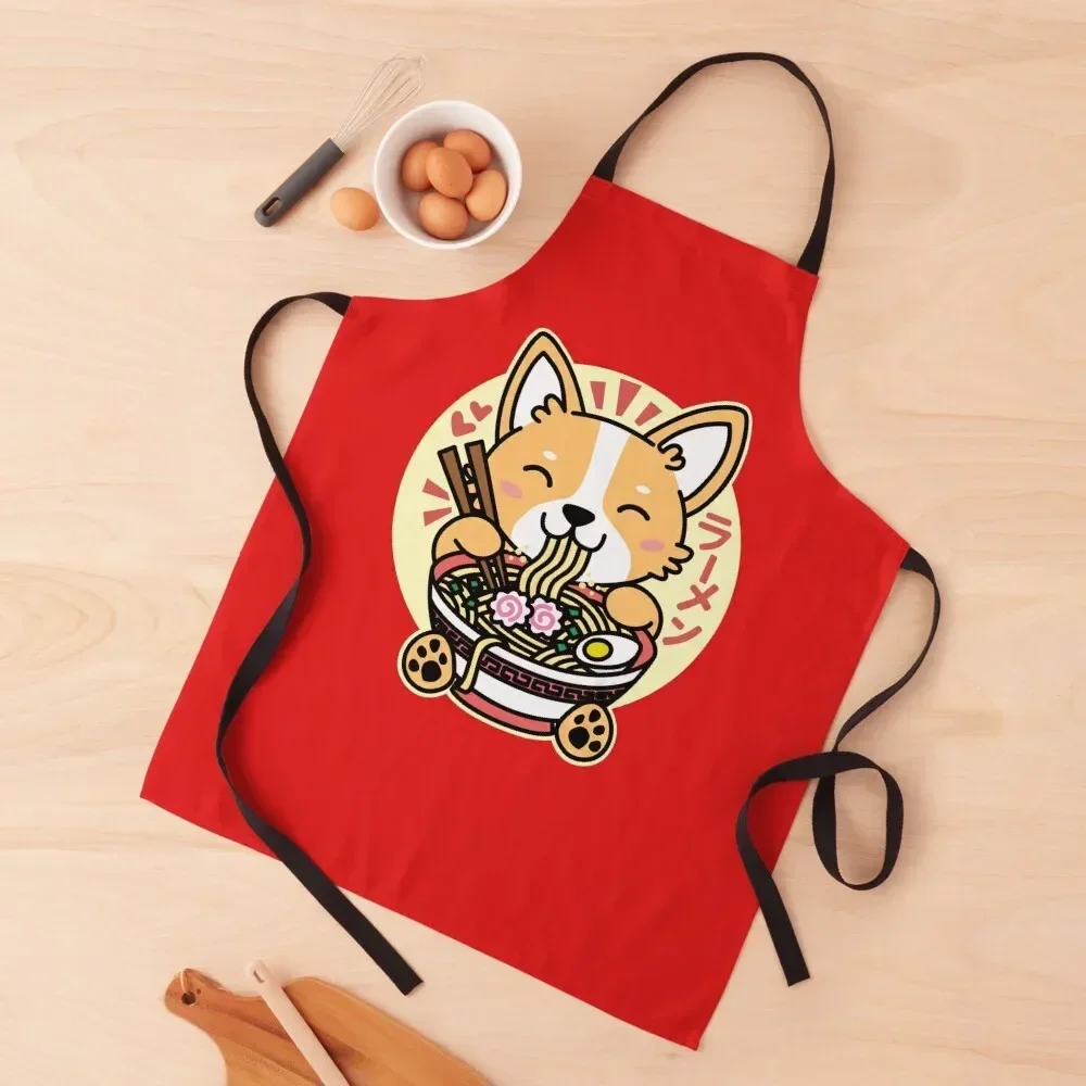 Corgi Eating Ramen Cute Kawaii Noodles Apron christmas kitchen Cleaning Products For Home Apron