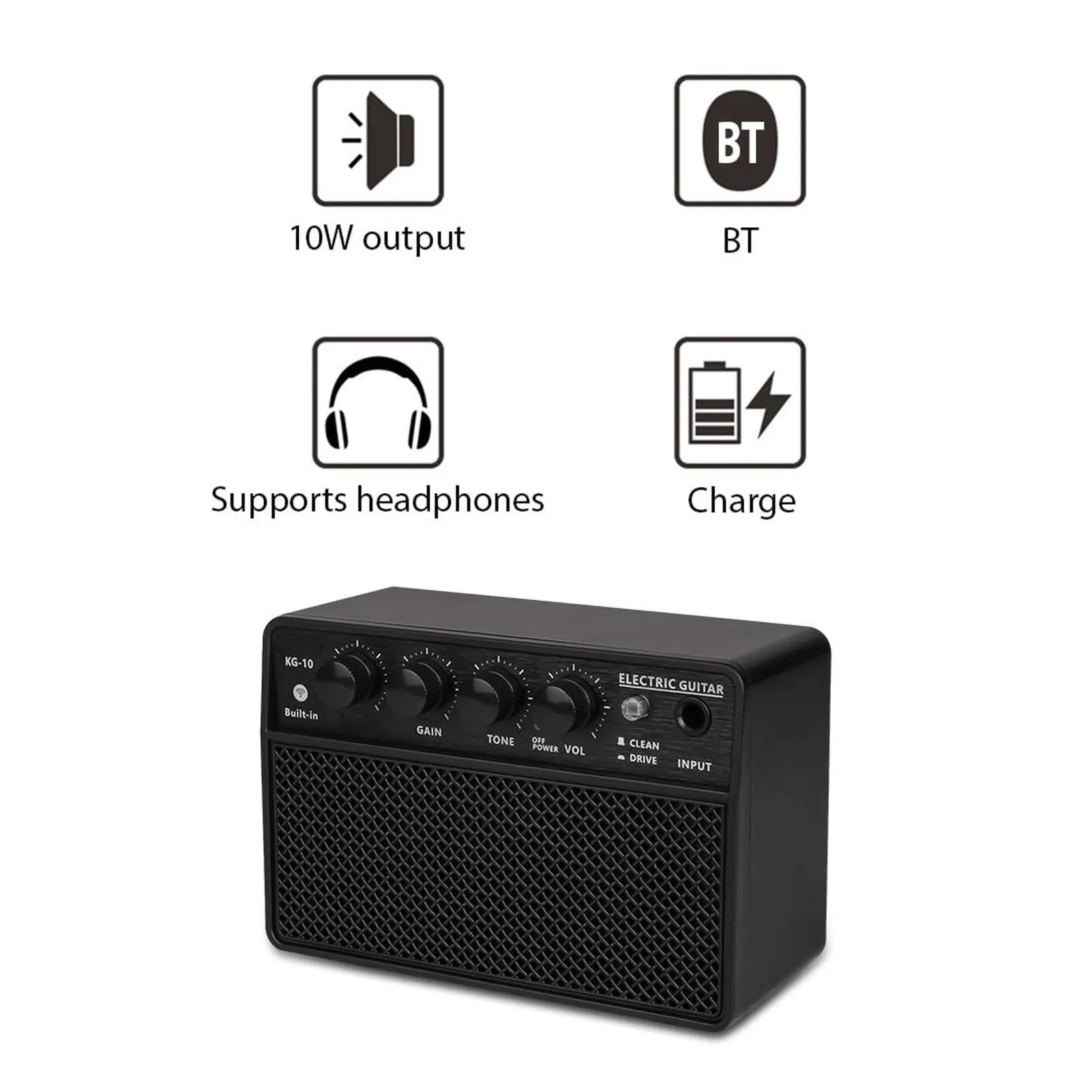 ZK40 Electric Guitar Amp Kit Mini Portable Rechargeable Plastic 10W for Daily Practice