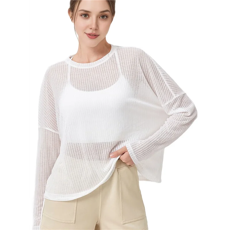 

Womens Sheer Long Sleeve Mesh Top Crewneck Long Sleeve Loose See Through Workout Shirt Blouse