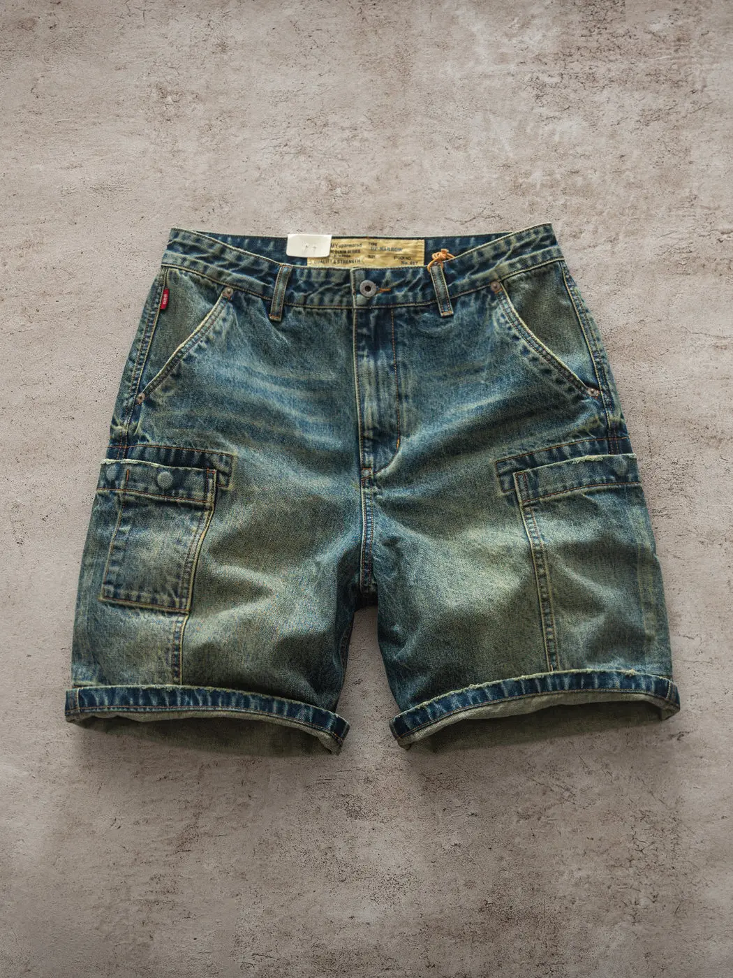 Summer New American Retro Heavyweight Denim Cargo Shorts Men's Fashion 88% Cotton Washed Old Straight Casual Loose 5-point Pants