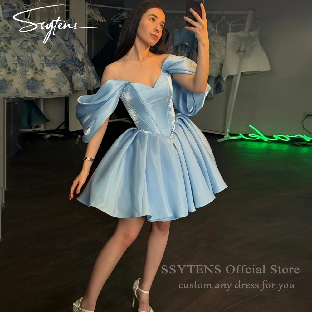 

SSYTENS Short Blue Long Evening Dresses Off The Shoulder A-Line Formal Prom Gowns Sweetheart Birthday Party Dresses Customized