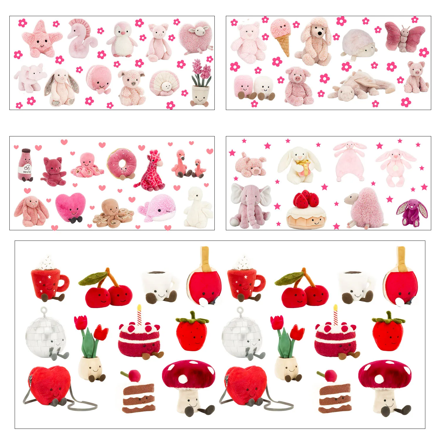 

Cute Plush Dolls Series easy peel waterproof DIY Decals 3D transfers uvdtf stickers 16oz uv dtf cup wraps for Libbey Glasses