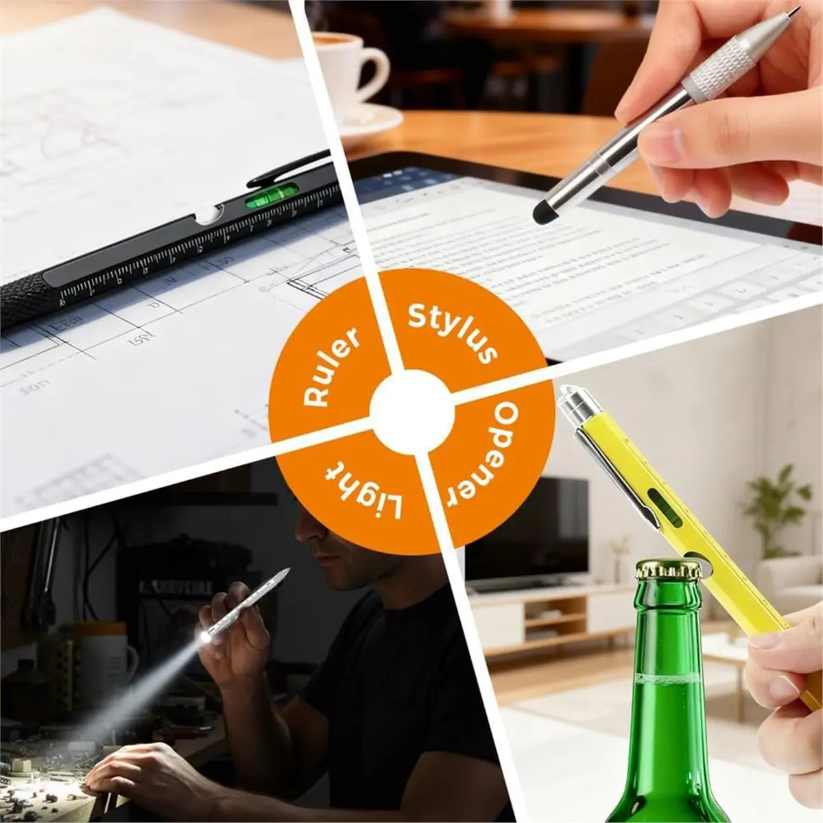 A45I 9-in-1 Multitool Pen with LED Light - Ideal Christmas Gifts for Men, Cool Gadgets for DIYers Black