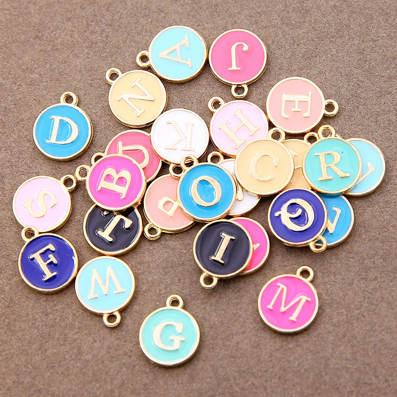 10/26PCS Mix colors A-Z Letter Charms Double Face Enamel Alphabet Initial Letter Pendants DIY Bracelet Jewelry Making