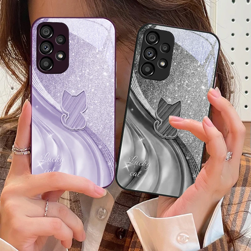 

Sparkling Diamond Cat For Samsung Galaxy S10 4G S20 11E 30 S21 21Fe 22 S24 Pro S23 Ultra 5G S8 S9 Tempered Glass Phone Case