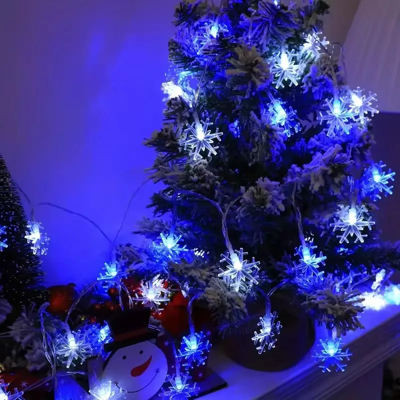 Christmas Snowflake Star String Lights LED Battery Operated Fairy Light For New Years Party Bedroom Home Garden Party Decor